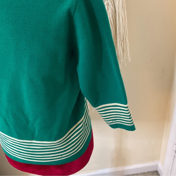 Vintage Heftco Knitwear Retro Sweater 3/4 Length Sleeve 100% Wool Green Beige - Picture 8 of 14
